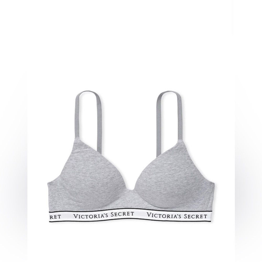 Victoria’s Secret THE T-SHIRT Lightly Lined Cotton Wireless Bra 34DDD grey logo